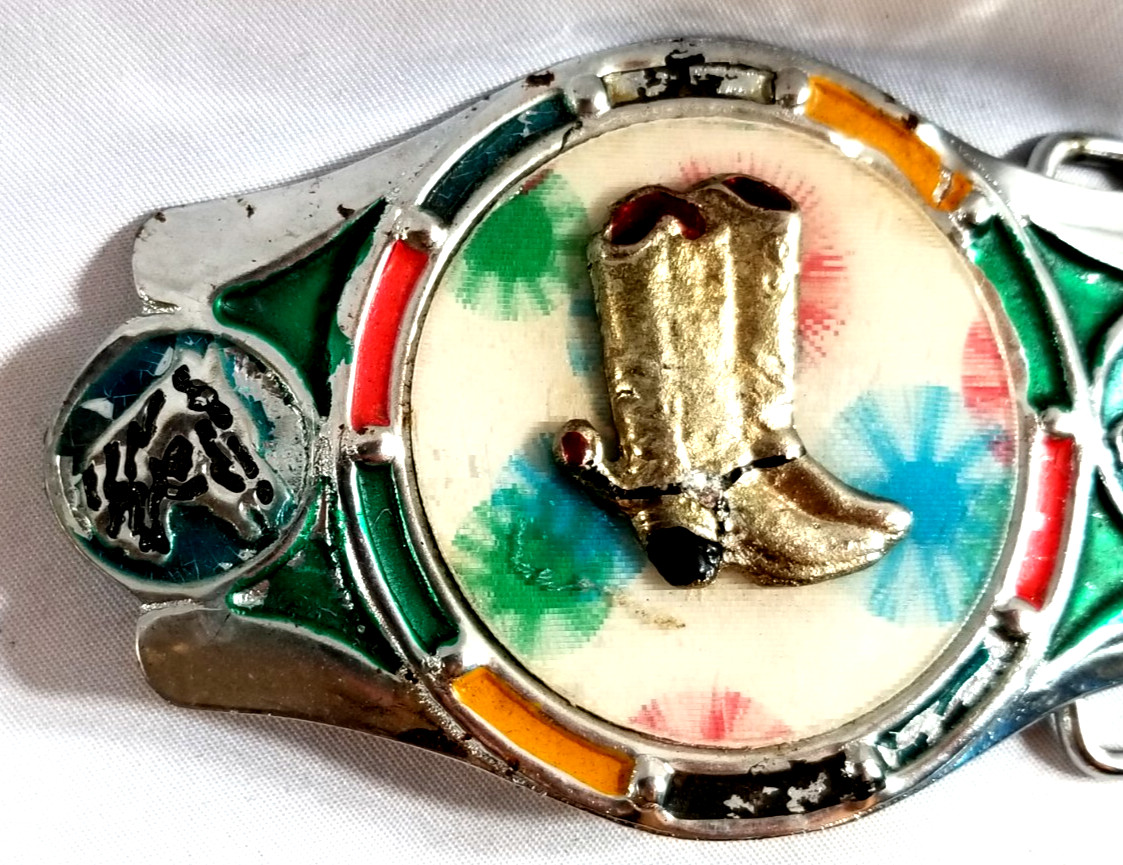 VTG 1970s Imperial Hebillas Belt Buckle Western Rodeo Cowboy Boots Spurs Horses
