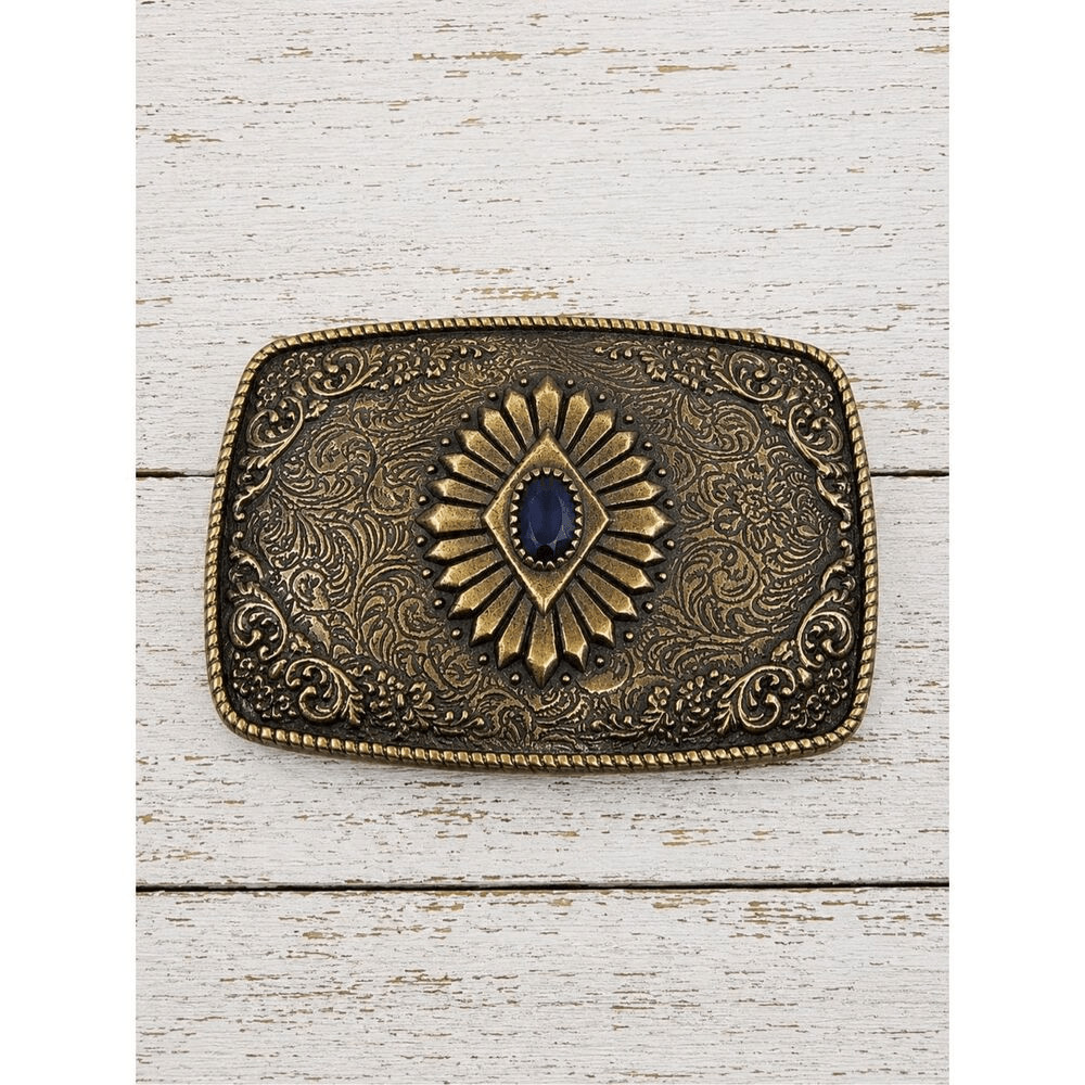 Western Antique Brass Tone Concho Buckle with Turquoise Accent