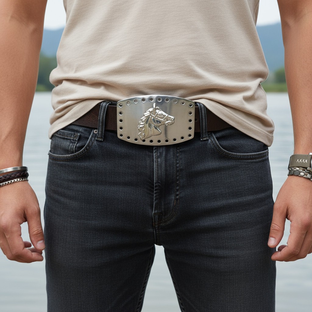Men Women Western Fashion Belt Buckle Silver Metal Rodeo Horse Big Square Holes