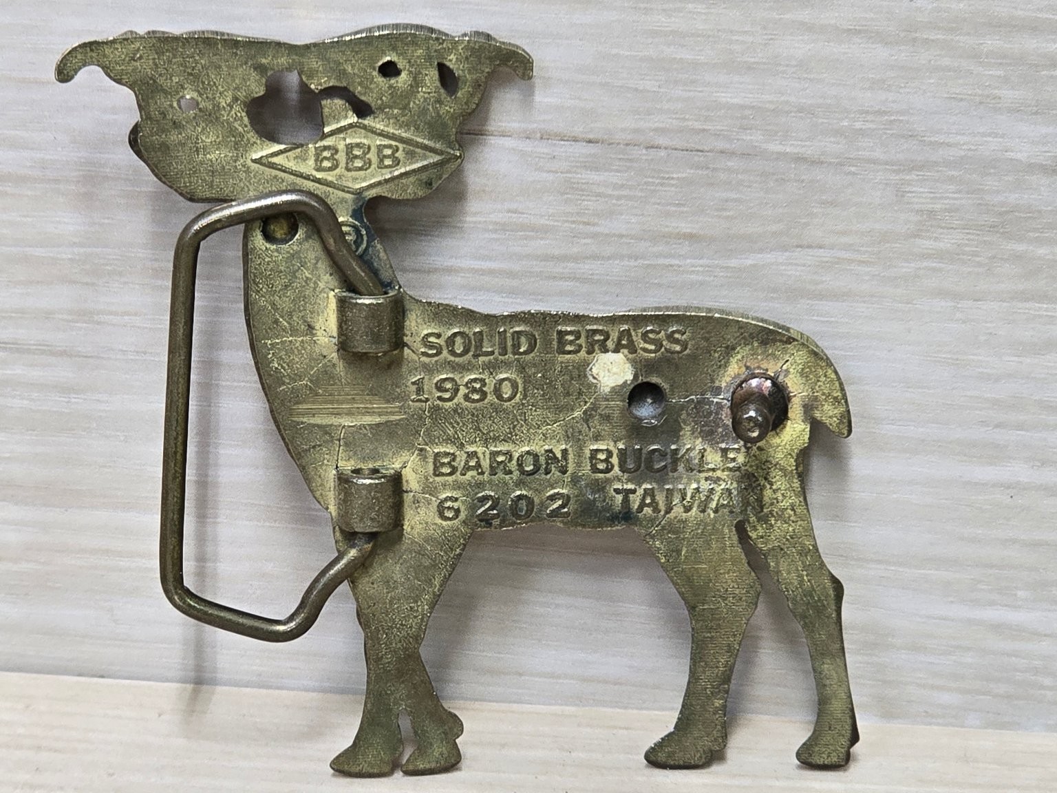 Vintage Baron Buckle Belt Buckle Brass 3.75&Prime;H Deer Stag Hunter Animal 1980