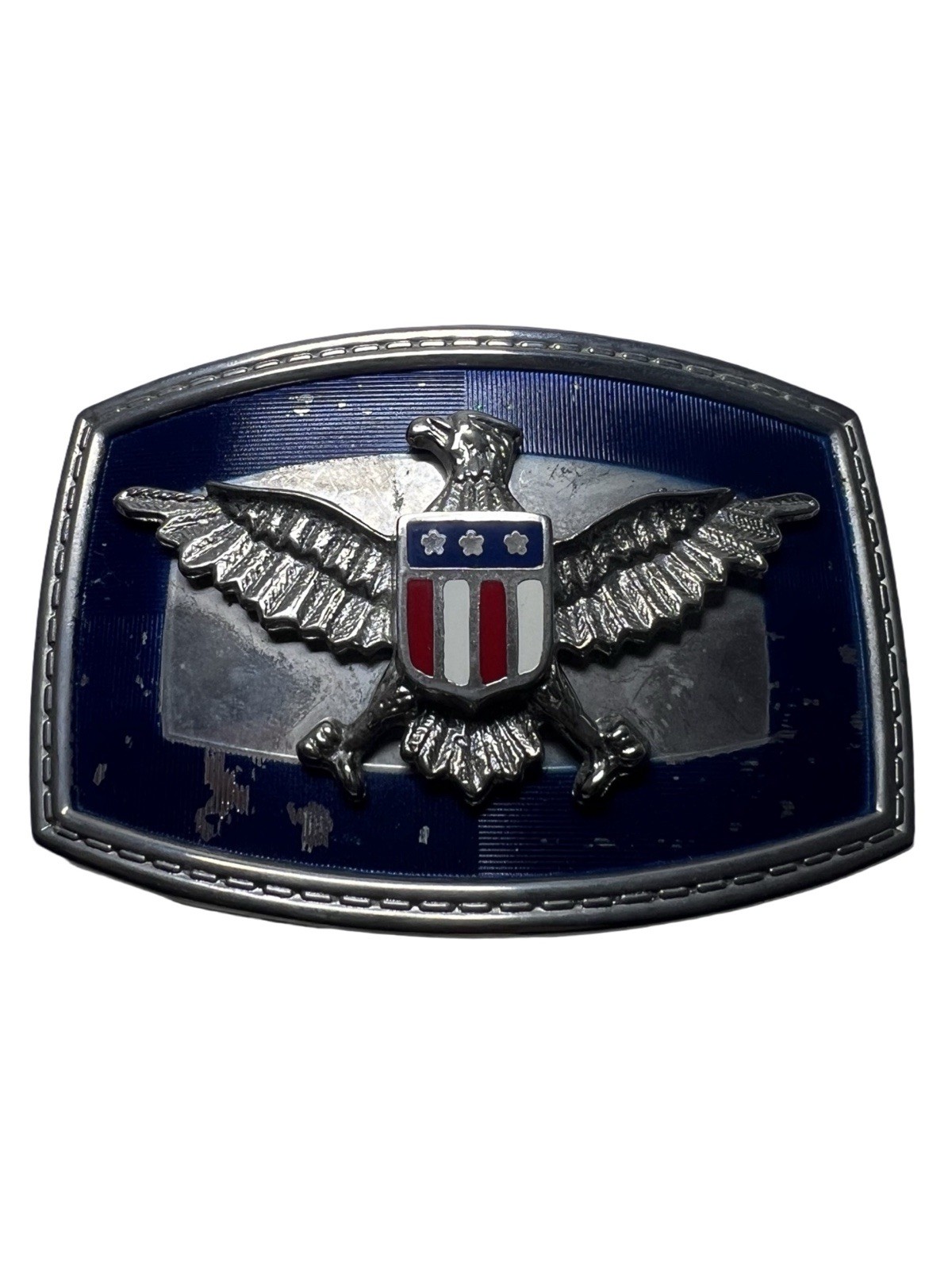 VTG Belt Buckle with Silver Toned Eagle and Flag USA