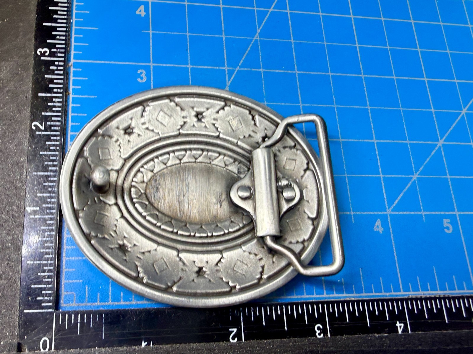Southwestern Tribal Pattern Blue Red Enamel Colored Belt Buckle in New Condition