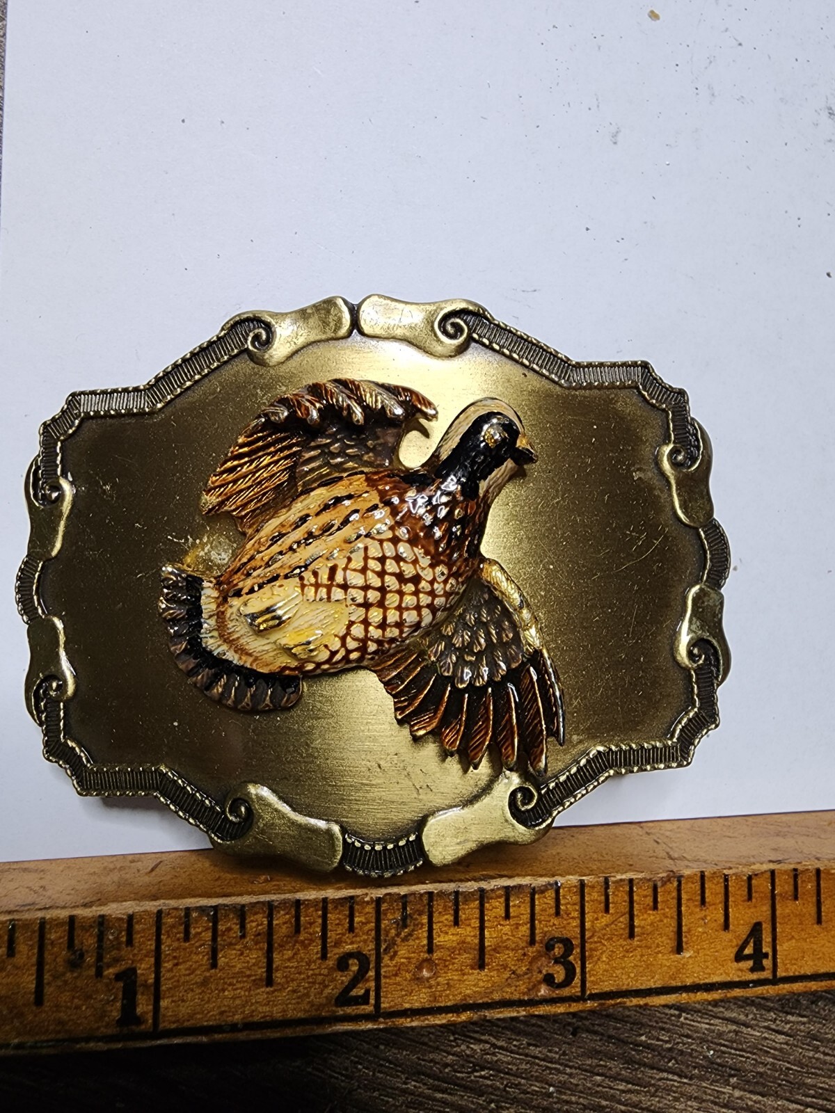 Vintage 70s Brass 3D Quail Bird Belt Buckle Raintree Jewelry & Co Western Cowboy