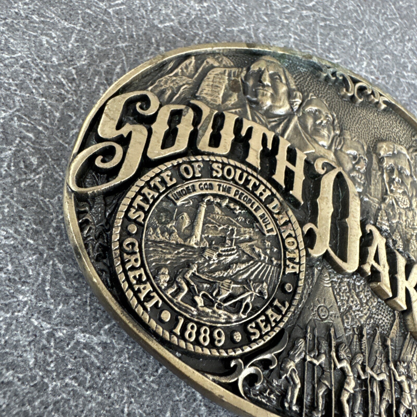 VTG State Of South Dakota Brass Belt Buckle By Award Designs Medals Inc