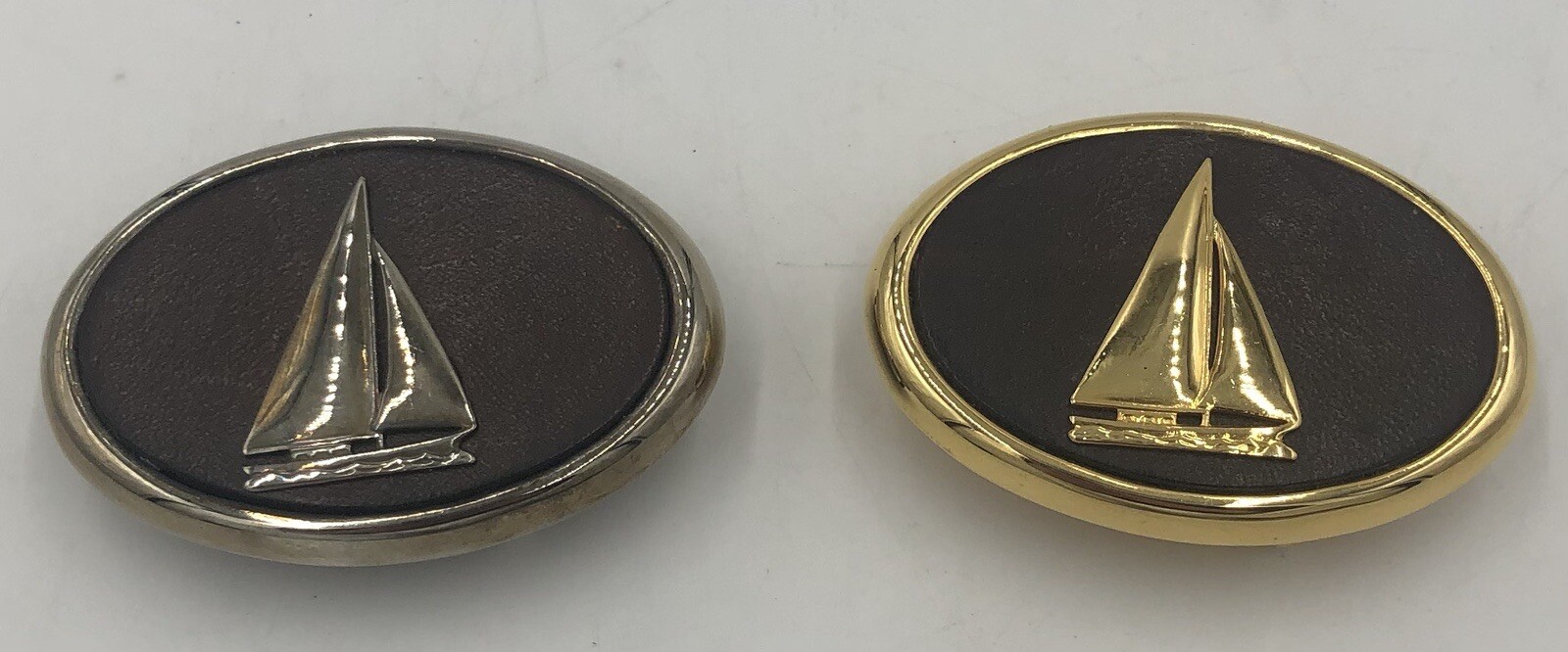 Vintage Sail Boat Belt Buckles Solid Brass Leather 24K G. Fin. & Silver Finish