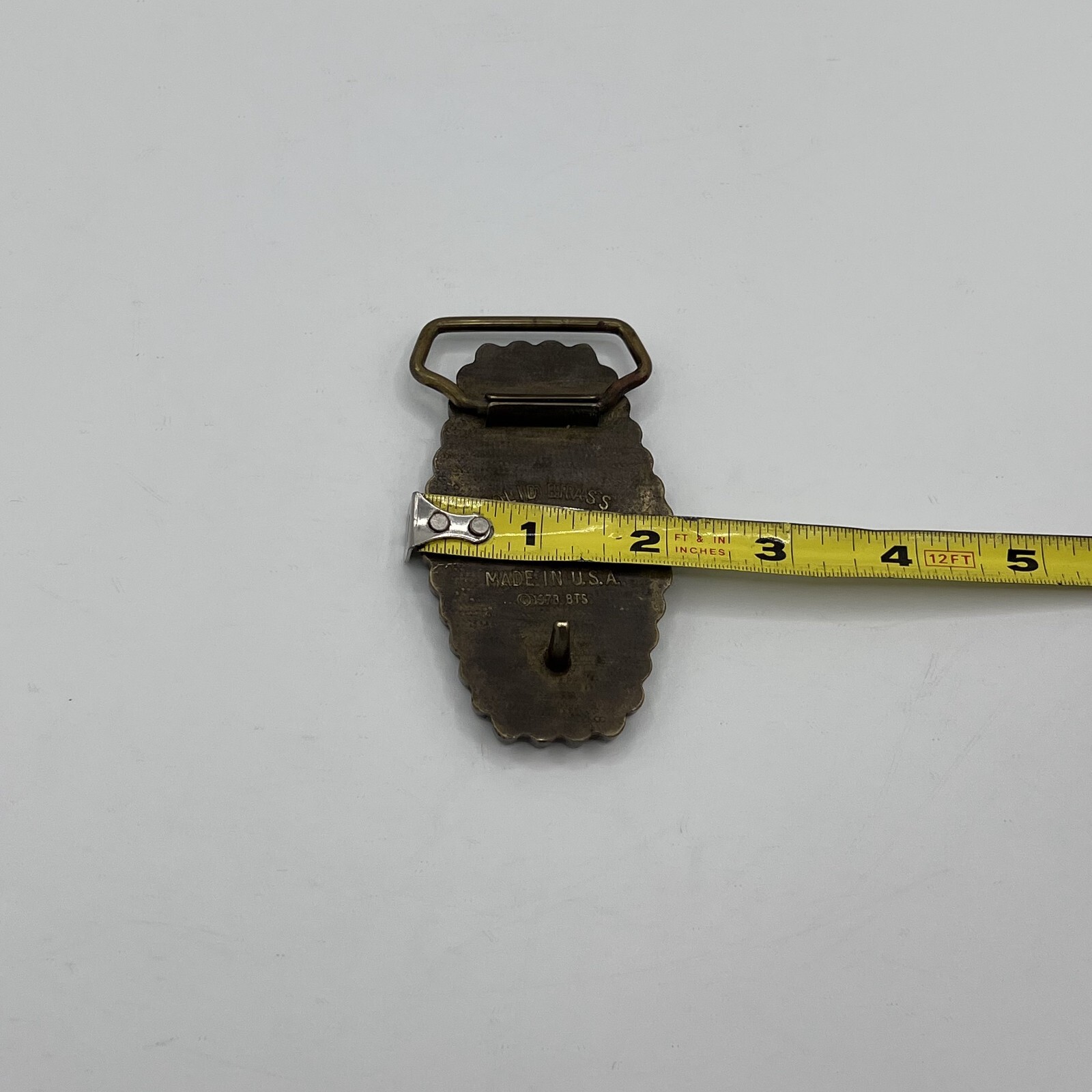 VTG 1973 BTS Turquoise Motorcycle Belt Buckle Chain Solid Brass Logo Buckle
