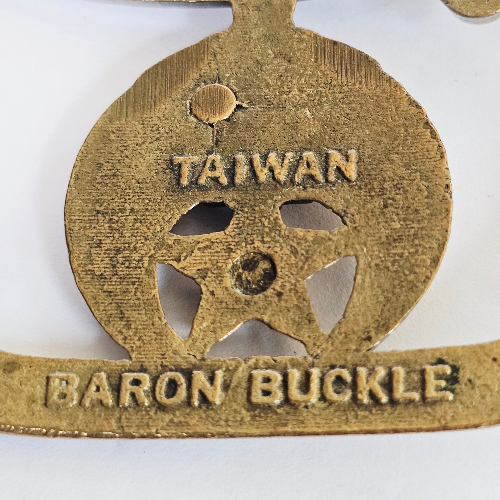 1980 Baron Shriners Masonic Belt Buckle Solid Brass Scimitar Pharaoh Star Vtg