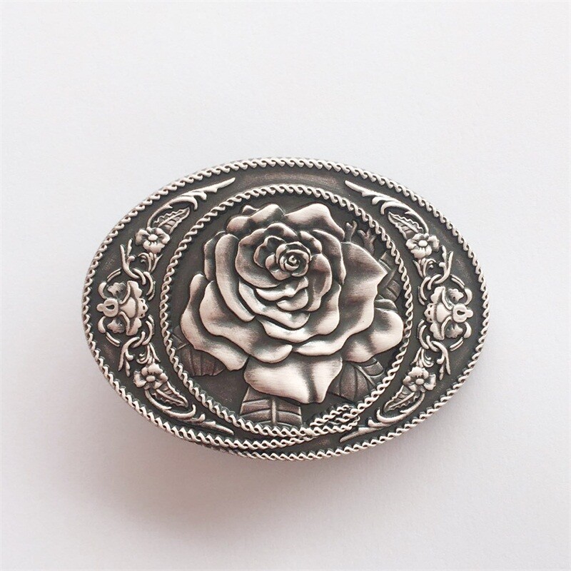 Vintage Silver Plated Western Rose Oval Belt Buckle Gurtelschnalle