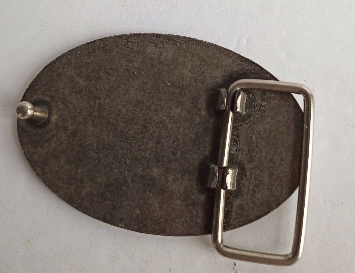 Cowboy Belt Buckle Gun Metal Silver Tone Western Black Enamel Pattern