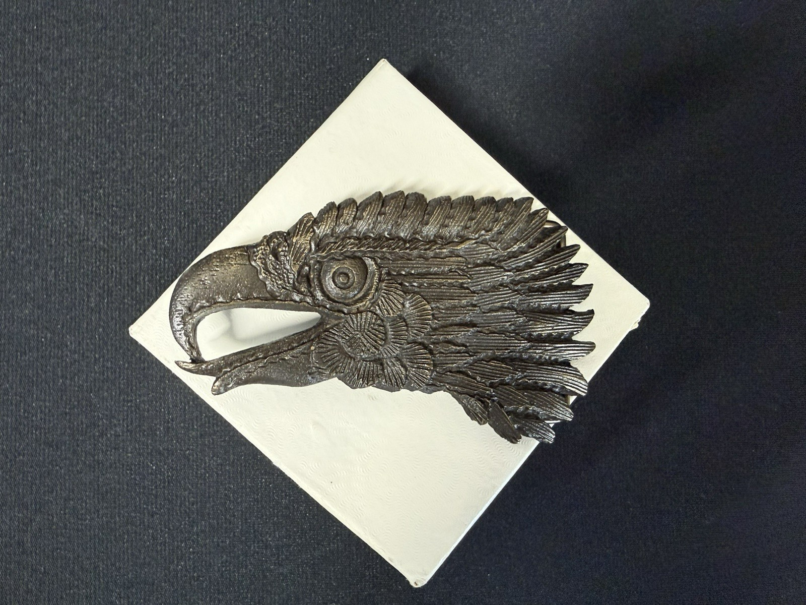 Vintage Indiana Metal Craft Bronze Eagle Head Belt Buckle Signed J R Gray