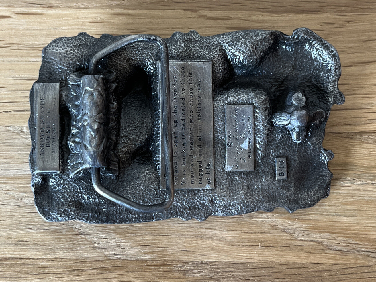 Vintage Pewter 3D Belt Buckle Arroyo Grande Buckle Co. 1981 Gold Mining Panning