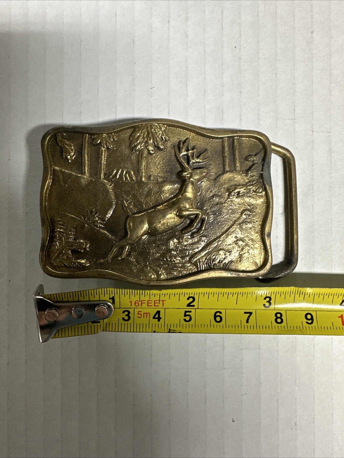 Vintage 1978 BTS Solid Brass Deer in the Woods Belt Buckle