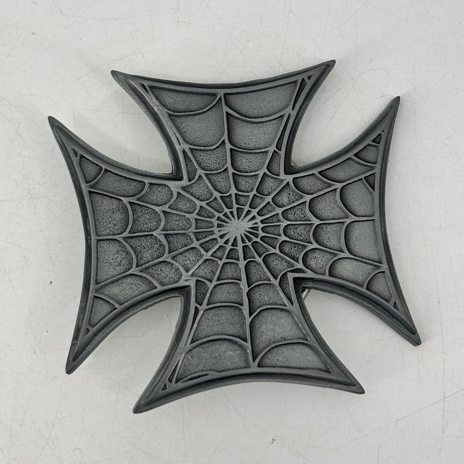 Great American Product Belt Buckle Spider Web Cross Biker Pewter 2003