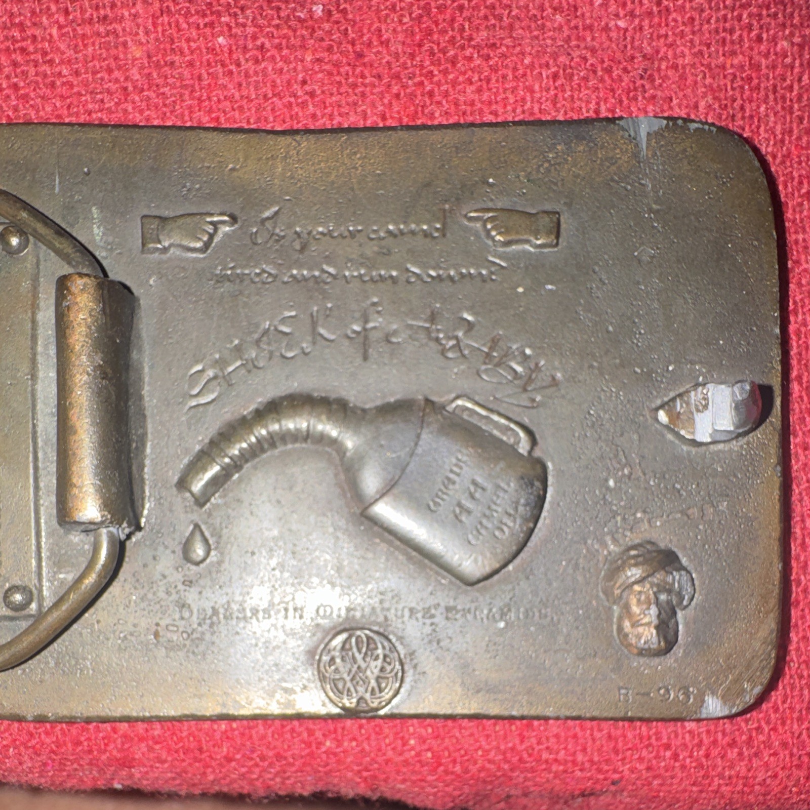 Vintage Sheik of Araby Game Oil Brass Belt Buckle Camel Rider Western 1974