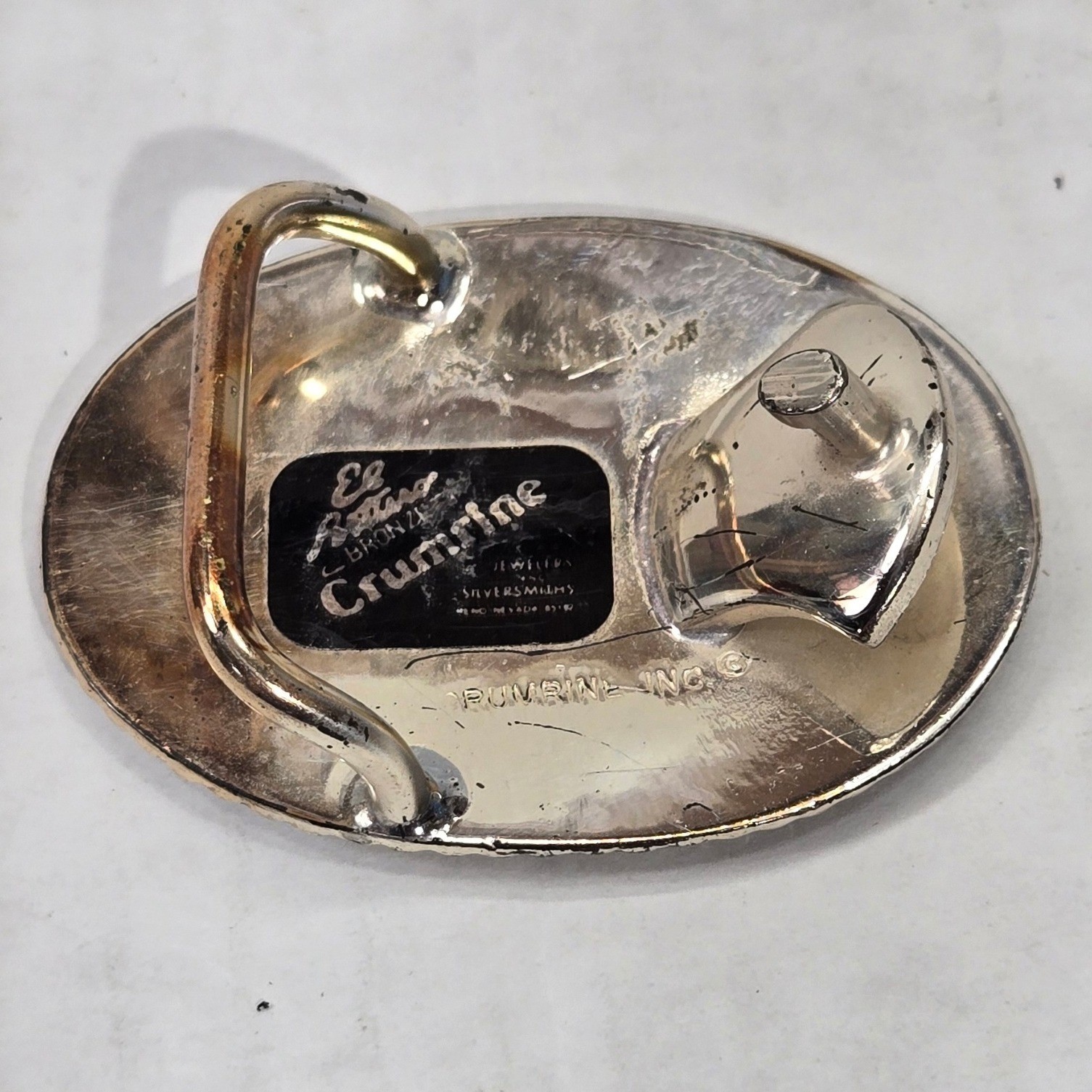 Vtg Crumrine El Arturo Bronze Western Belt Buckle Gold Floral Scroll Rope Edge