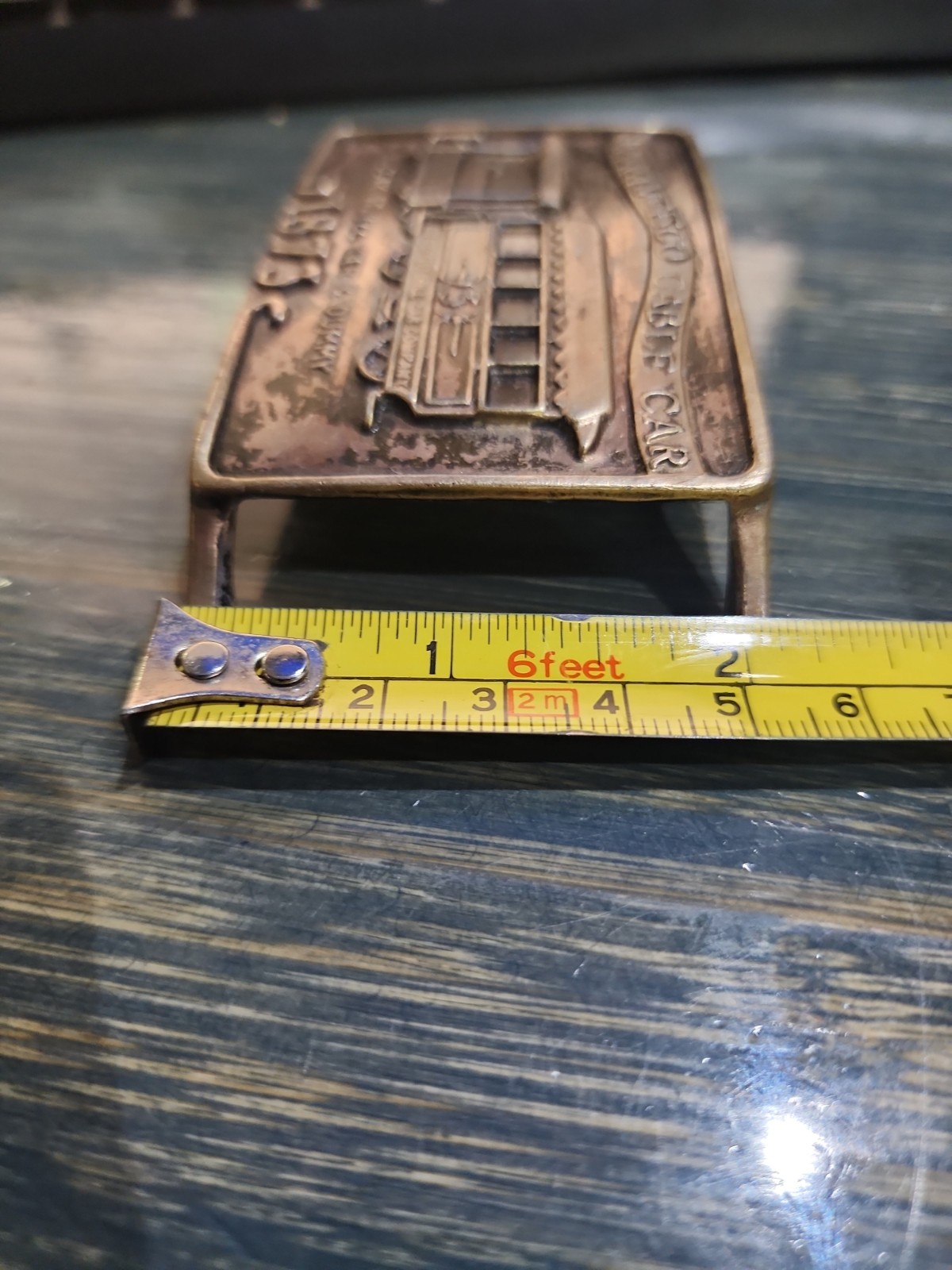 Vintage Brass Belt Buckle San Francisco Cable Car Clay St Hill Car & Dummy 1873