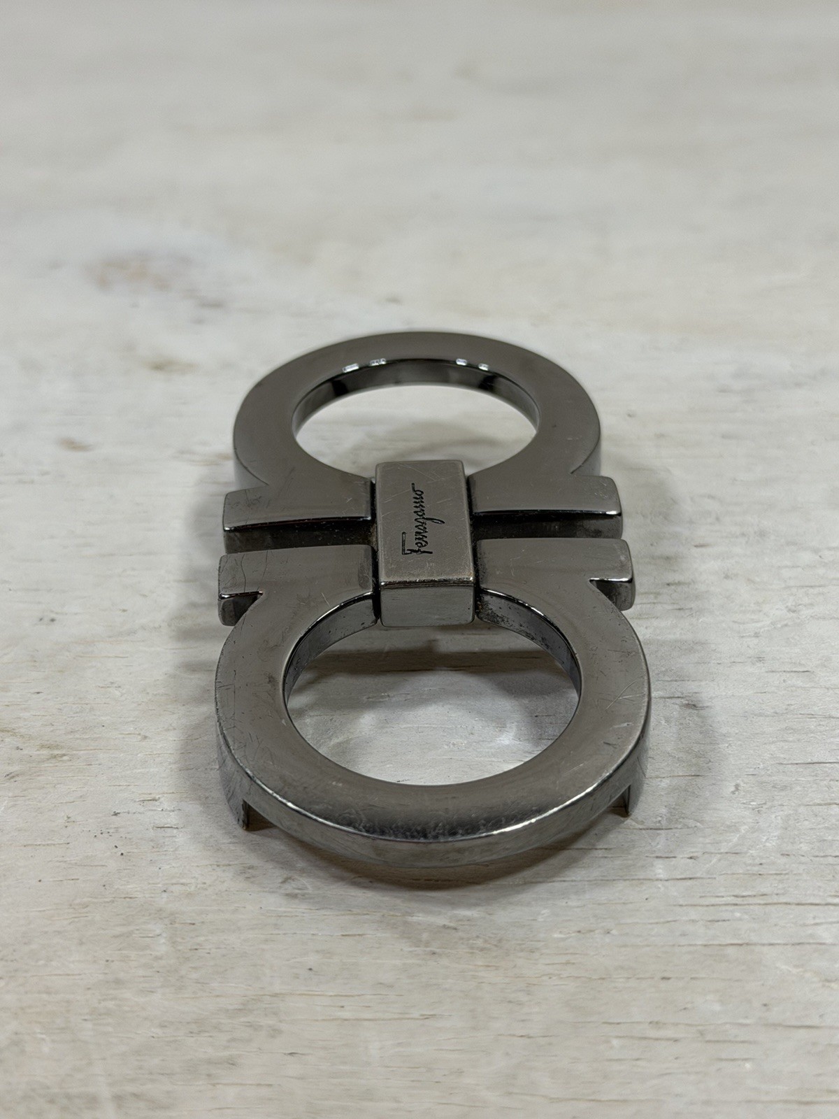Ferragamo Gancini Silver Double Ring Belt Buckle Made in Italy Buckle Only