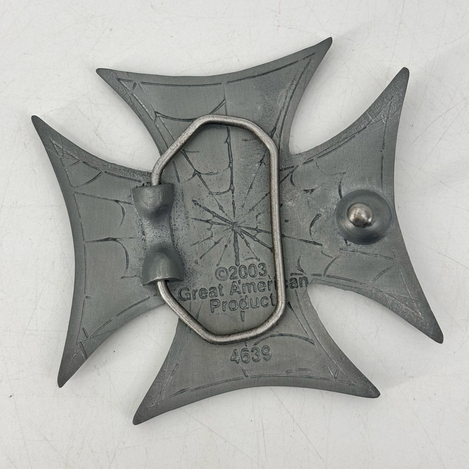 Great American Product Belt Buckle Spider Web Cross Biker Pewter 2003
