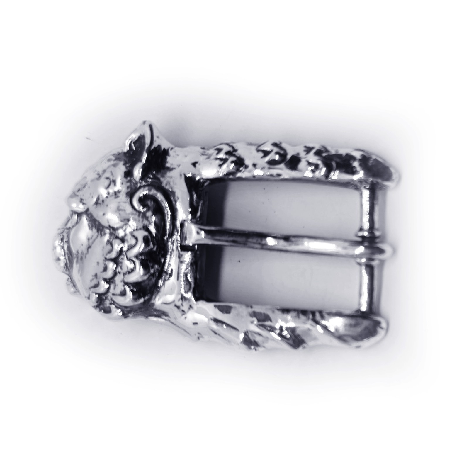 Cat Head Sterling Silver Belt Buckle