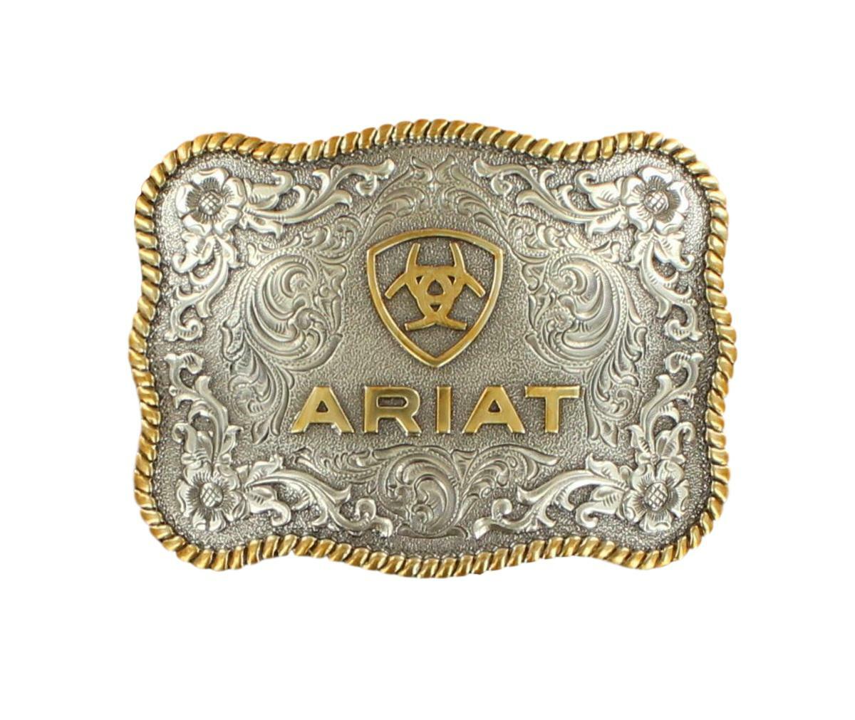 ARIAT Men&rsquo;s Antique Silver and Gold Scalloped Belt Buckle