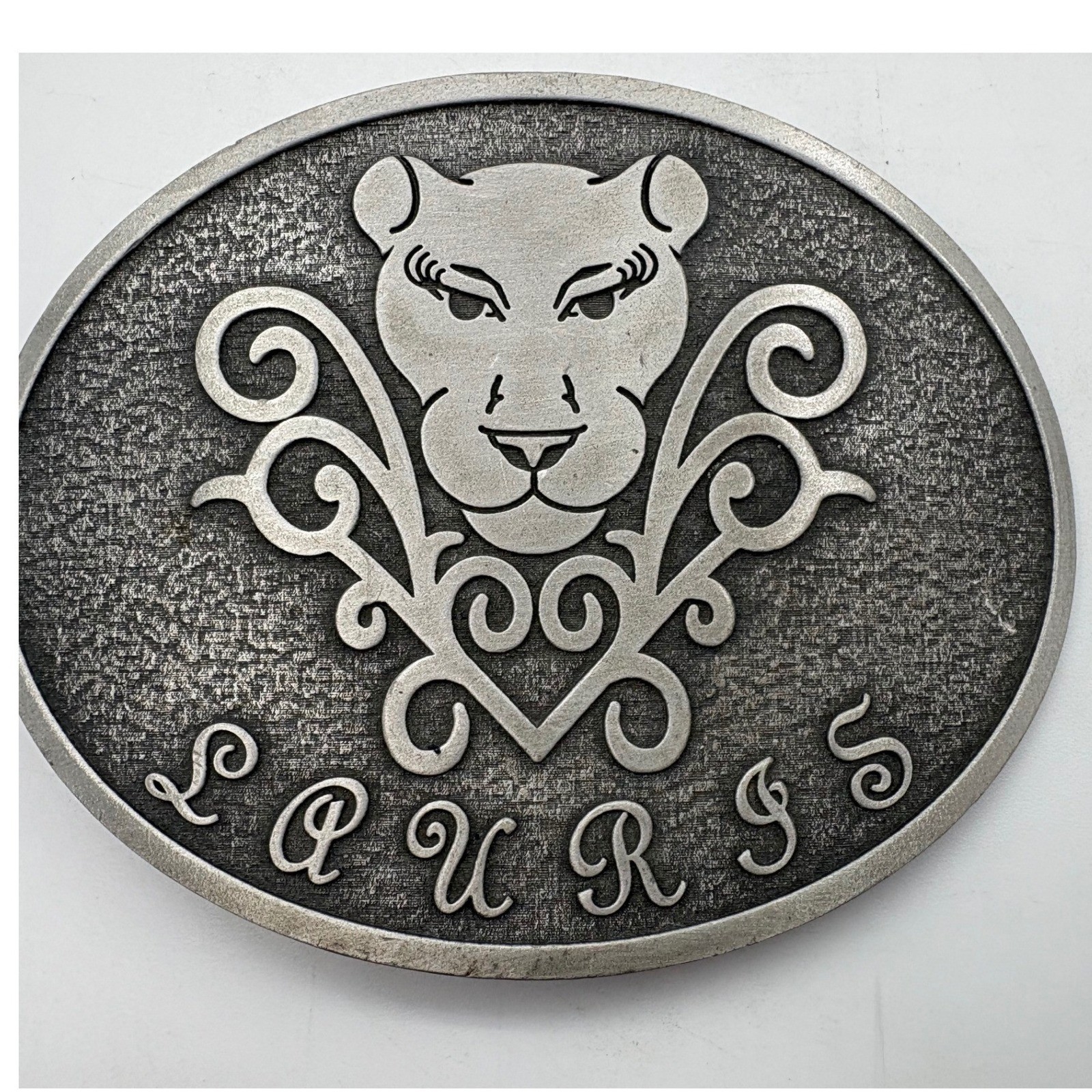Paurss Lioness Belt Buckle Vintage Western Animal Motif Pewter Tone Metal