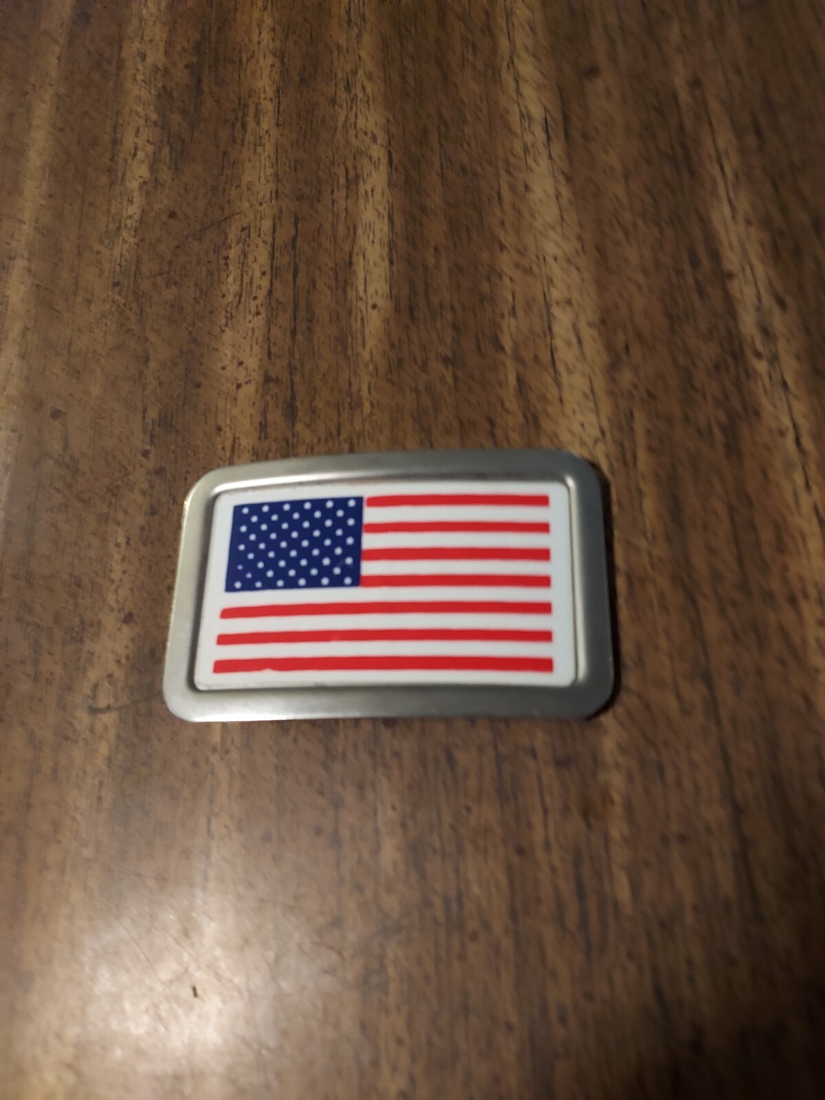 Patriotic American USA Flag Silver Vintage Finish Metal Belt Buckle