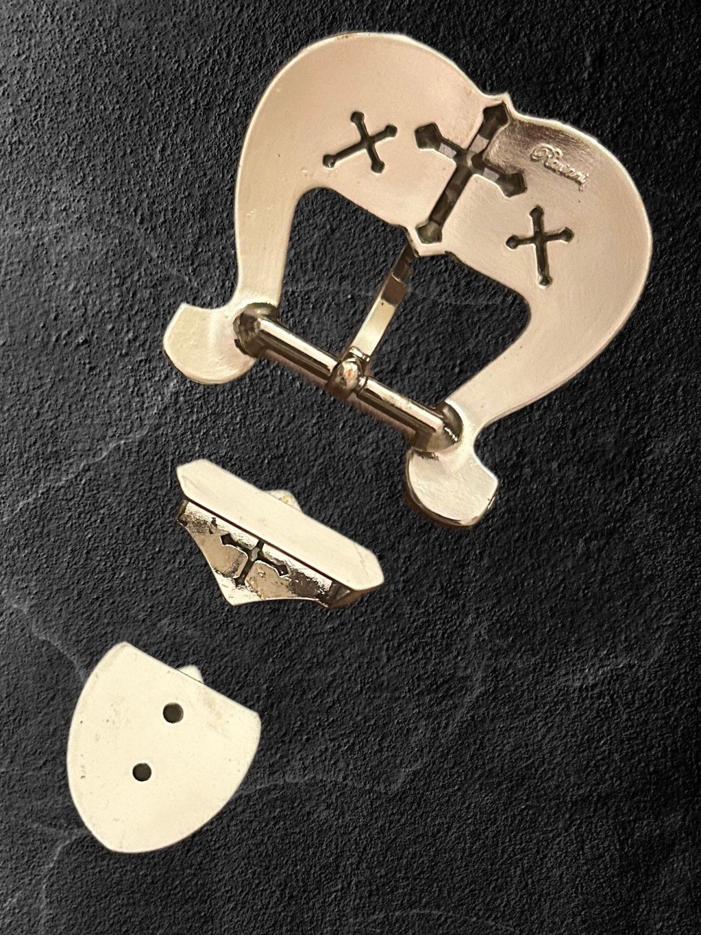 Western 3 Pcs 1” Wide Leather Belt Buckle Set With Cross & Crystals