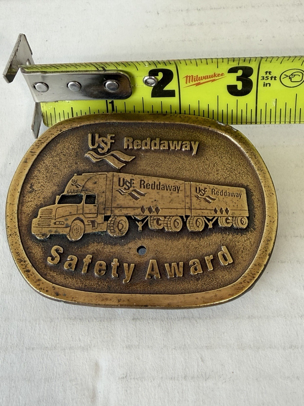 Vintage Belt Buckle, Brass, Reddaway Truck Line, Trucking, Semi Safety Award