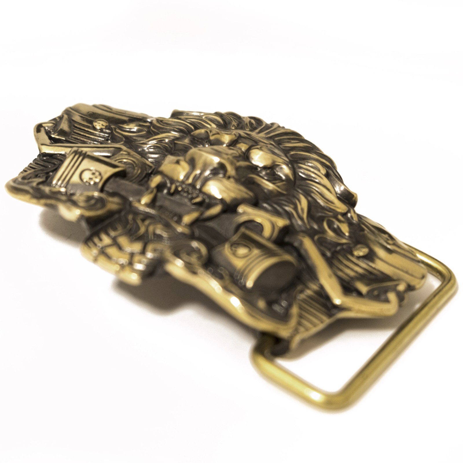 Biker belt buckle BURNING LION, Handmade biker animal lion style