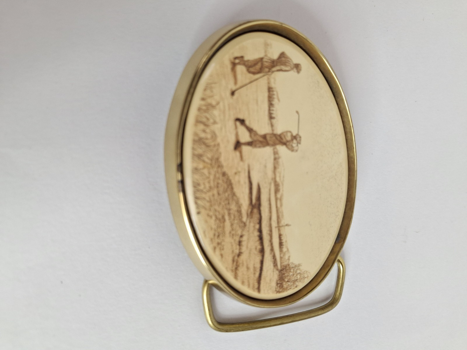 Vintage GOLF belt buckle BRASS 19th century image BARLOW grandpacore 80s