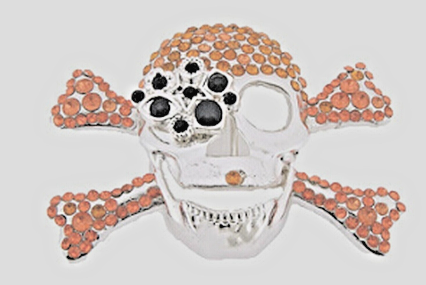 Skull Belt Buckle Crossbones Feather Halloween Pirate Costume Orange Bling Metal