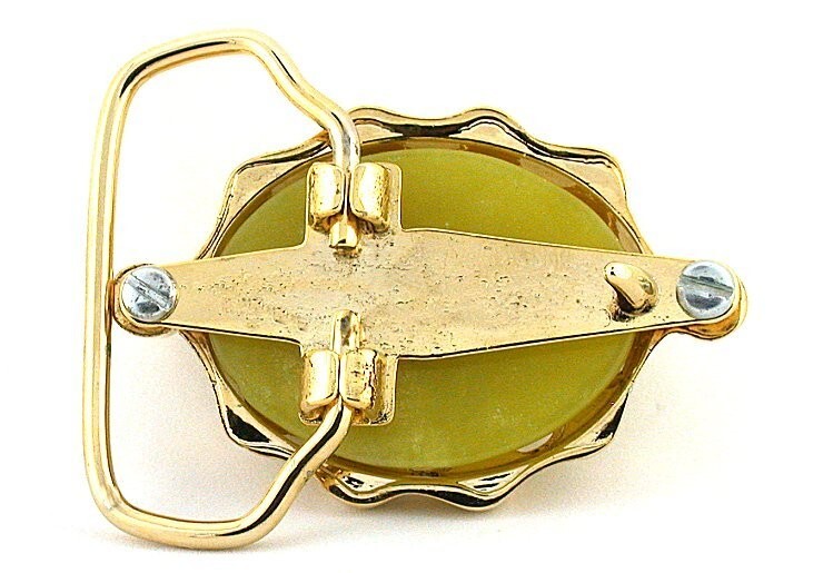 Gold Color Oval Olive Jade Cabochon Cab Gem Goldplated Belt Buckle PBB16-1323