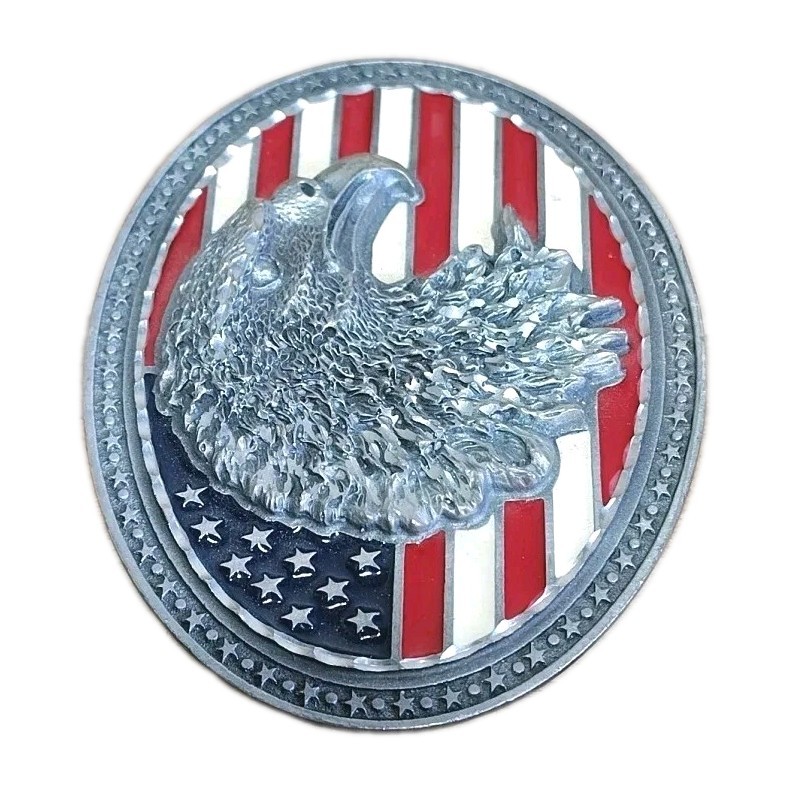 Vintage Bald Eagle Head Mens Belt Buckle American Flag Legends West EJC 2002 USA