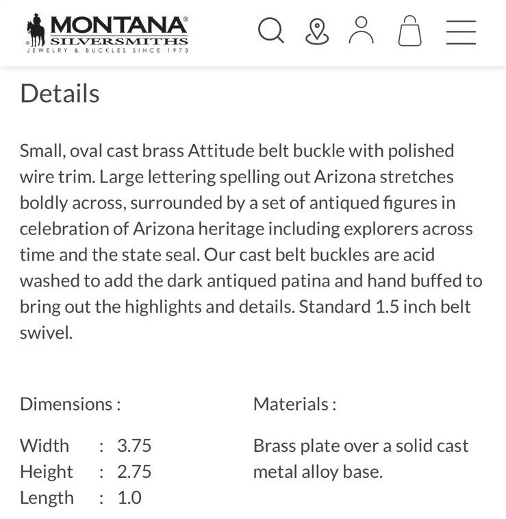 Montana Silversmiths Arizona State Heritage Attitude Belt Buckle Brass Oval