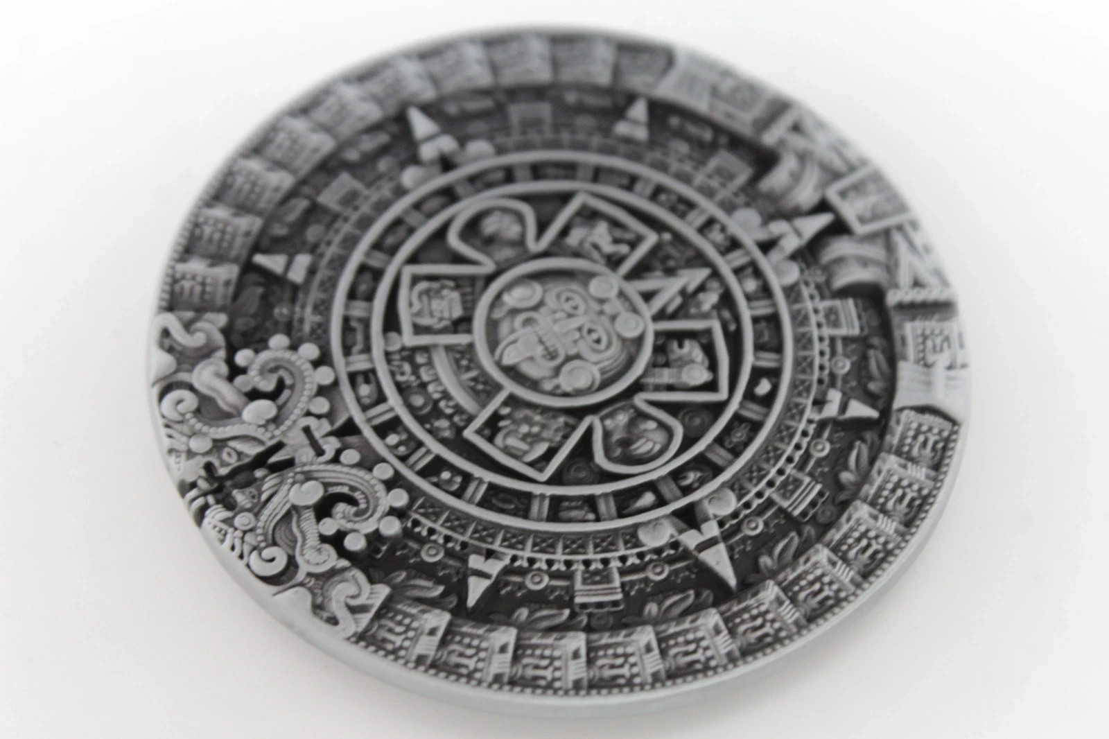 Men Women Belt Buckle Dark Silver Metal Western Fashion Aztec Calendar Mayan