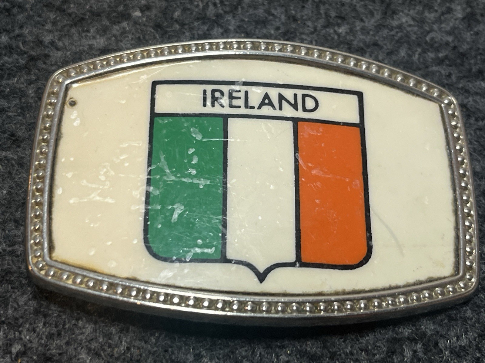 Vintage Ireland Flag Enamel Belt Buckle Silver Tone Irish Souvenir