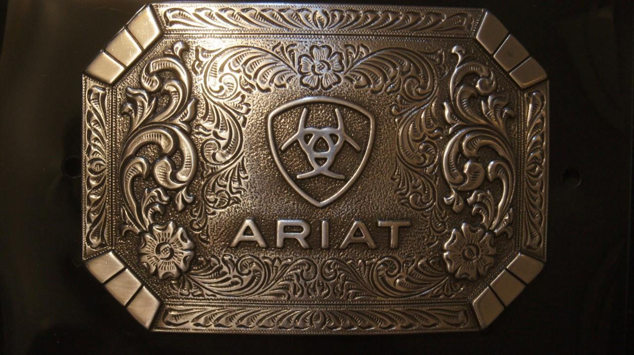 Ariat® Western Belt Buckle Logo Floral Silver A37018