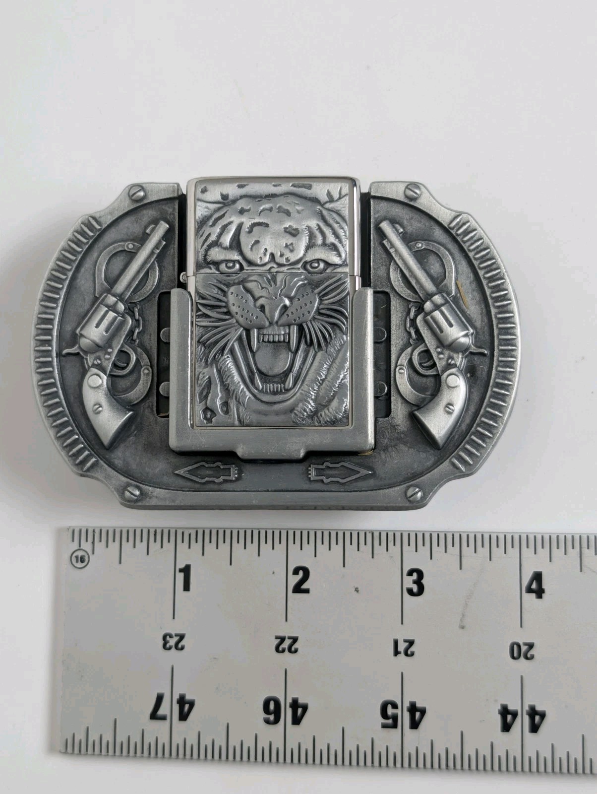 Zorro Brass Tiger Lighter Belt Buckle Western Revolvers Handcuffs New