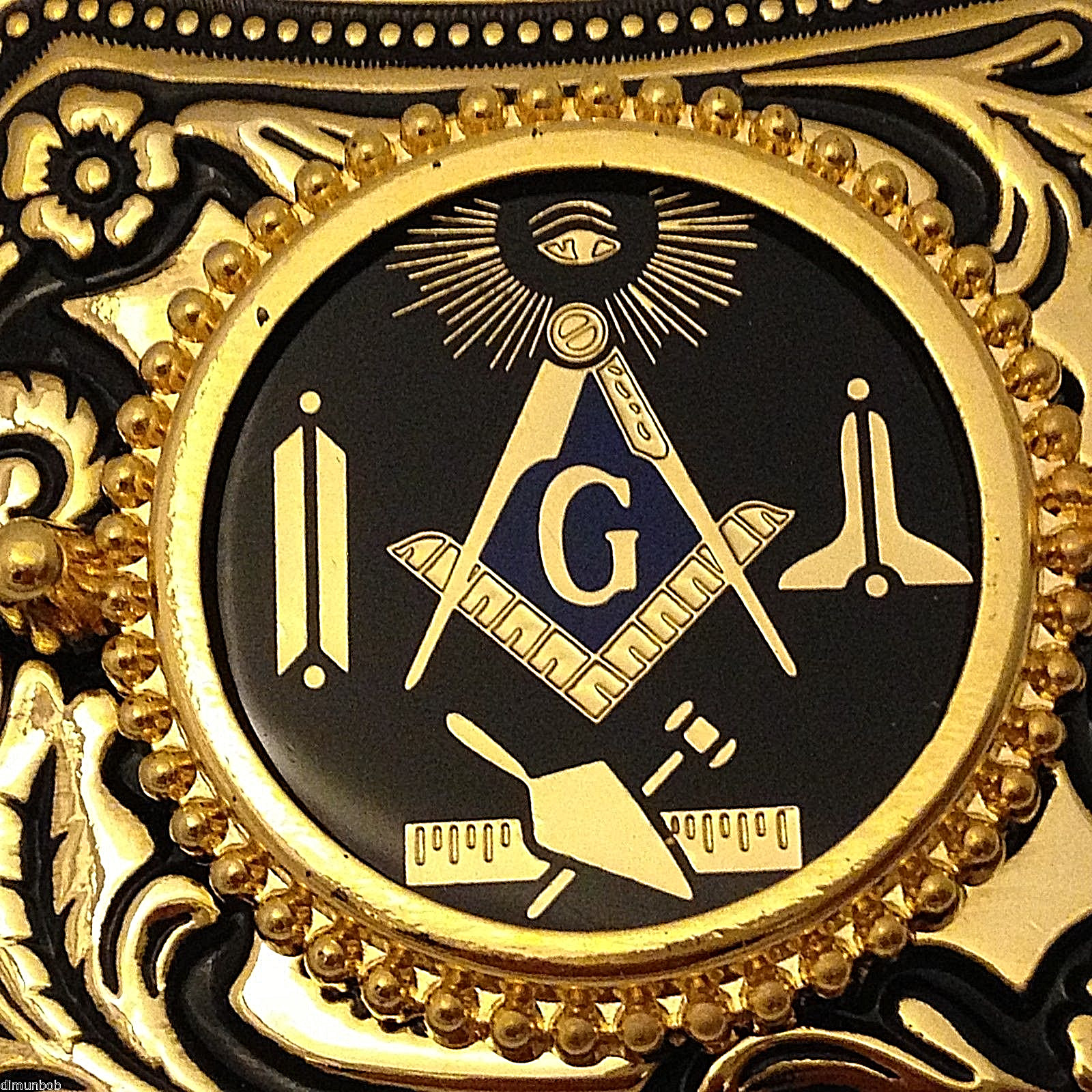 Masonic Symbols Belt Buckle Western Style Black and Gold