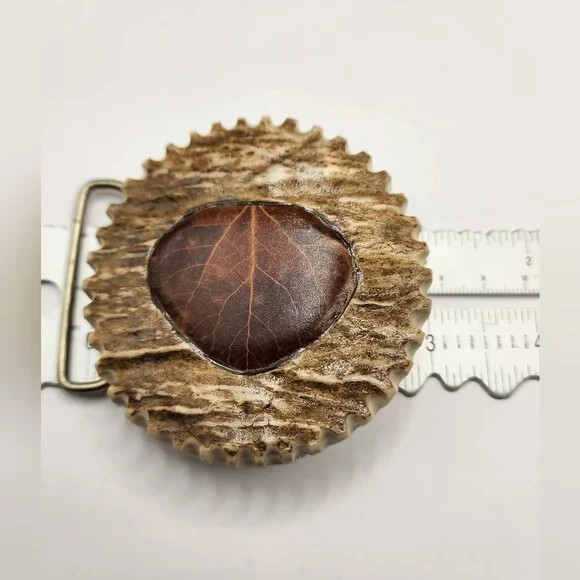Moose Antler Belt Buckle Resin Leaf Inlay Artist from Montana Statement Men&rsquo;s