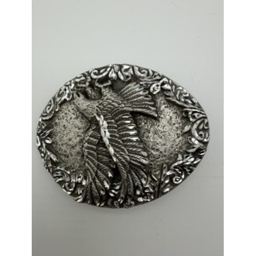 Vintage Silver-Tone Eagle Belt Buckle Western Floral Scroll Oval Americana Metal