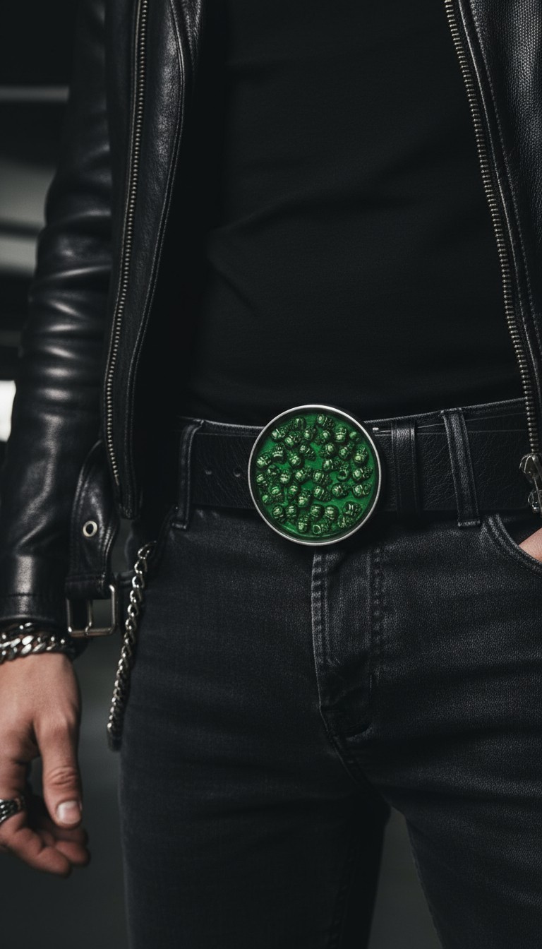 New Men Women Silver Metal Belt Buckle Skulls Biker Western Fashion Green Color