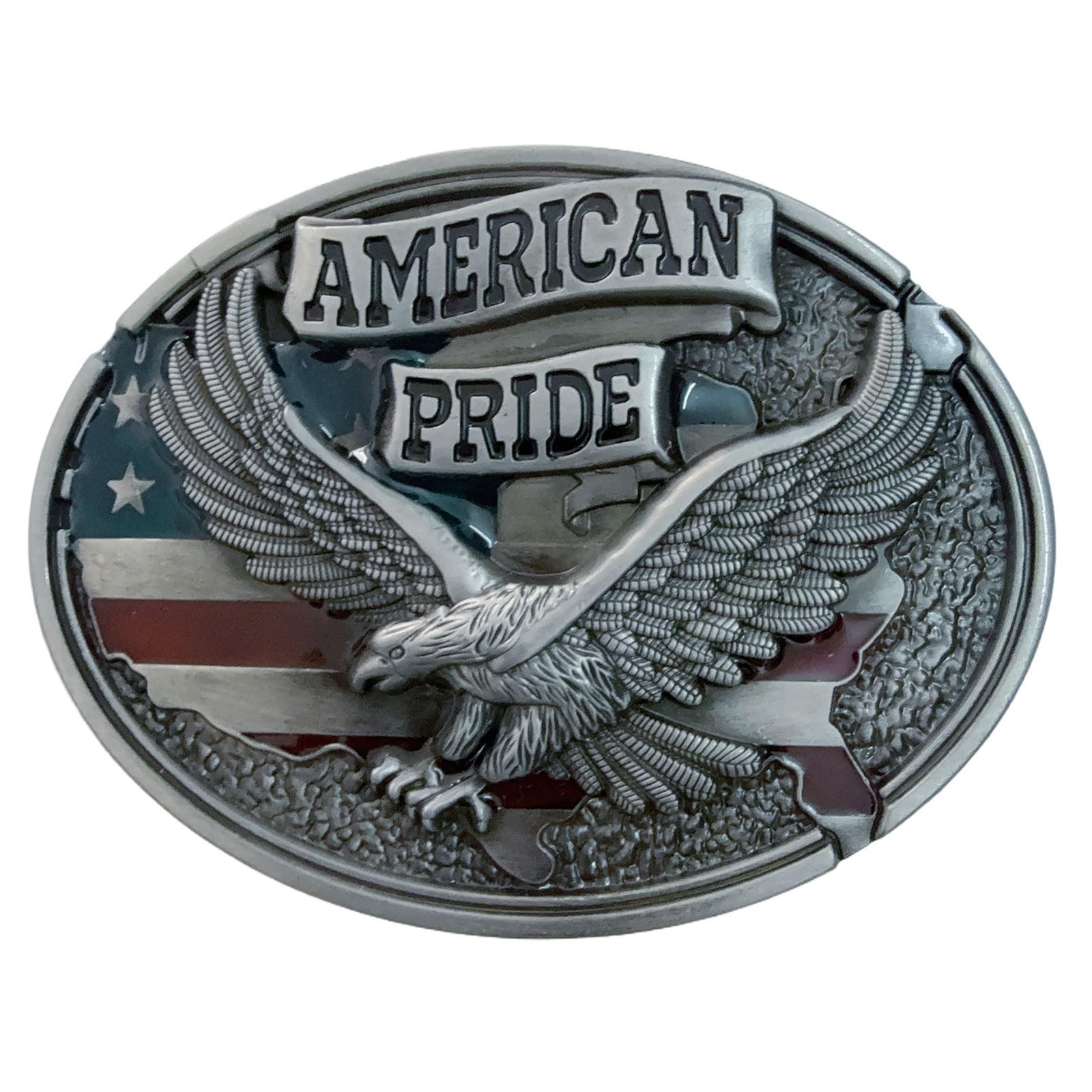 LKKLUYIC American Pride Eagle Belt Buckle, Patriotic Flag Large, Silver