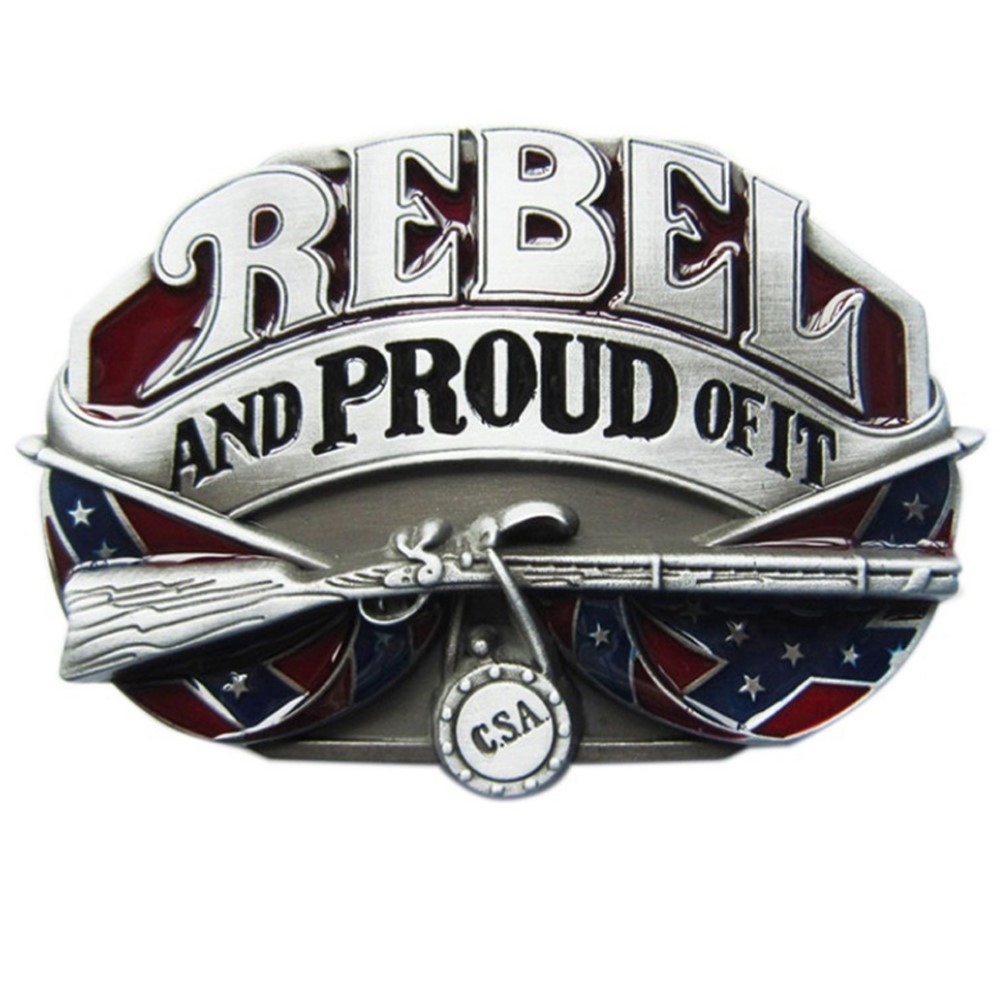 Mens Western Cowboy Rebel & Proud Belt Buckle Civil War Rifle Zinc Alloy