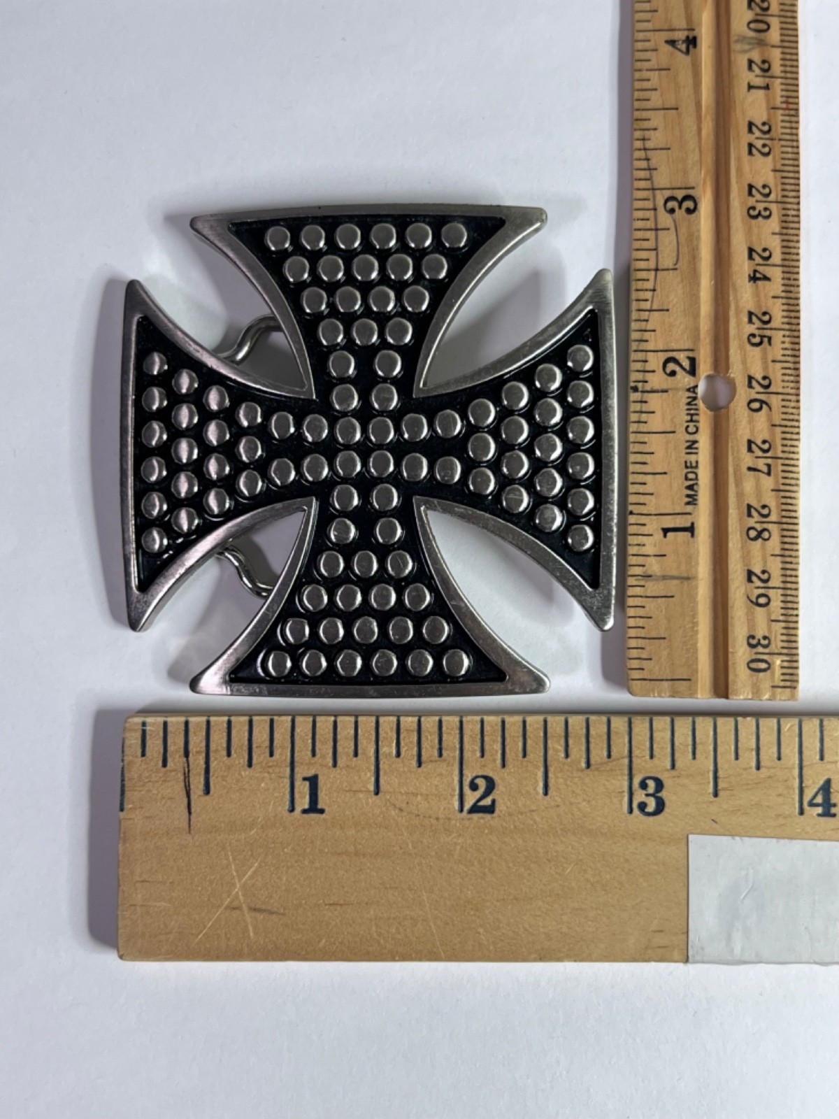 Vintage Y2K Maltese Iron Celtic Cross Belt Buckle Black Silver Goth Gothic Biker