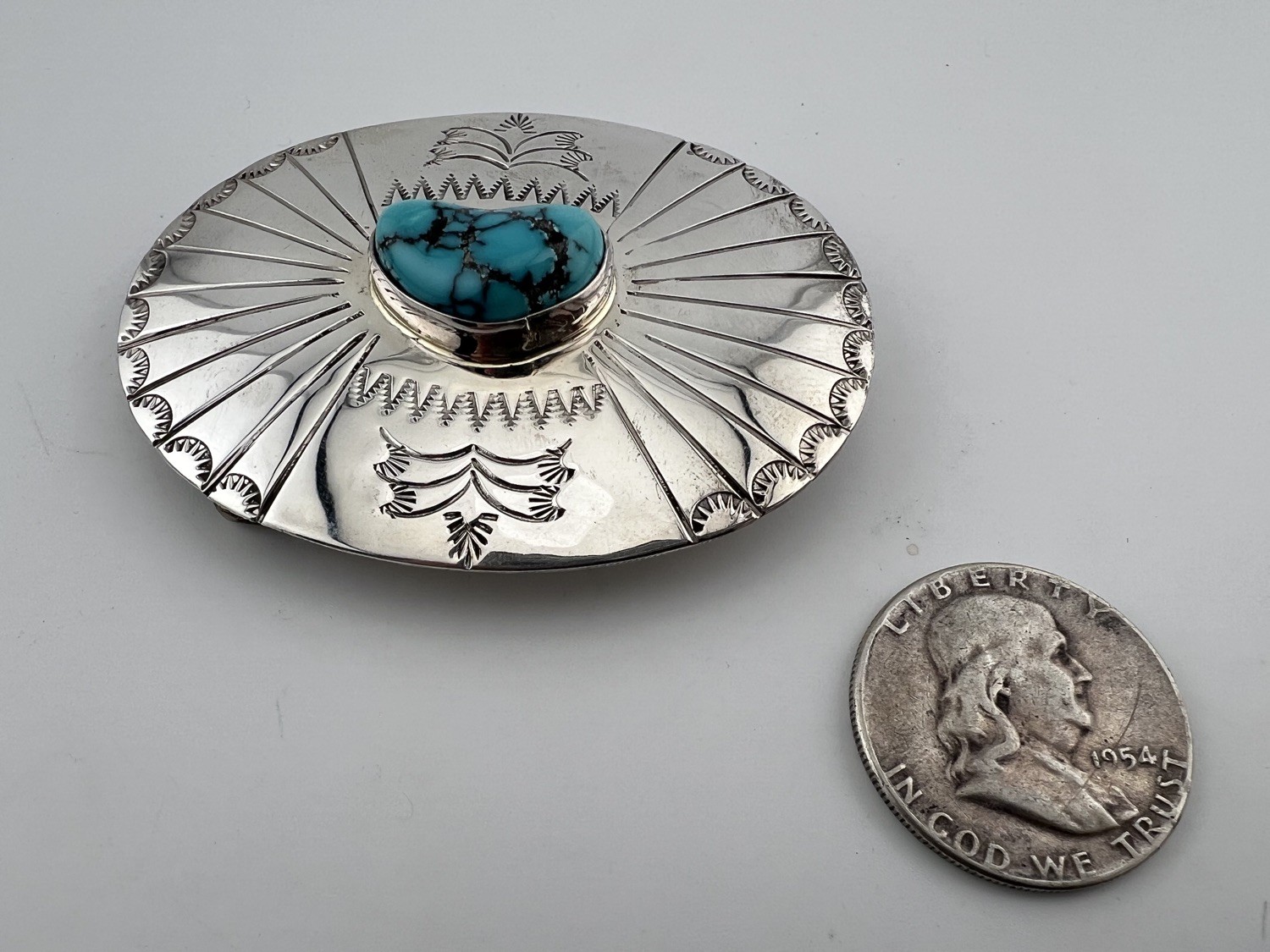 Vintage Navajo Sterling Silver Turquoise Buckle Signed Tim Guerro