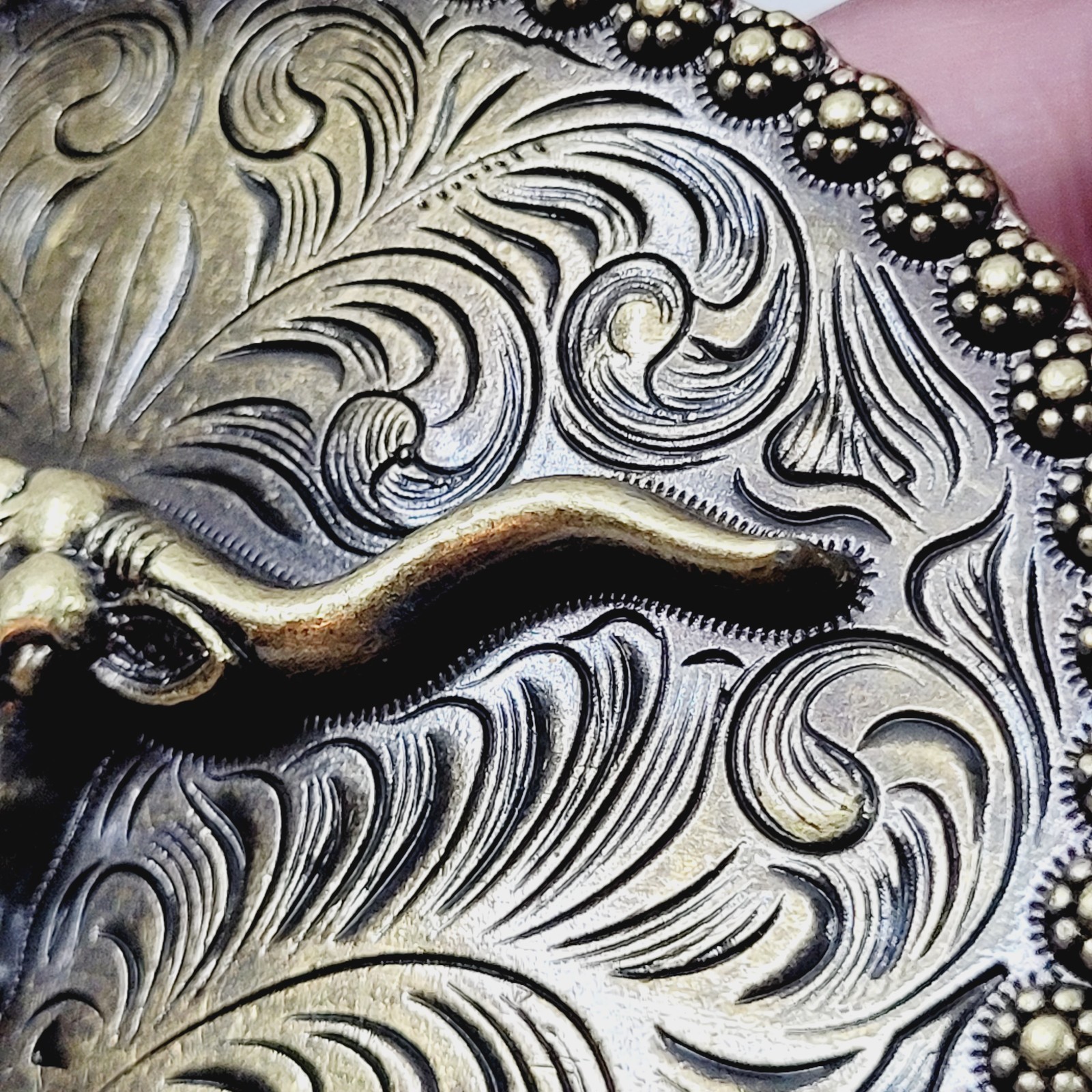 Longhorn Steer Belt Buckle Western Cowboy Rodeo Relief Bull Scroll Bronze Tone