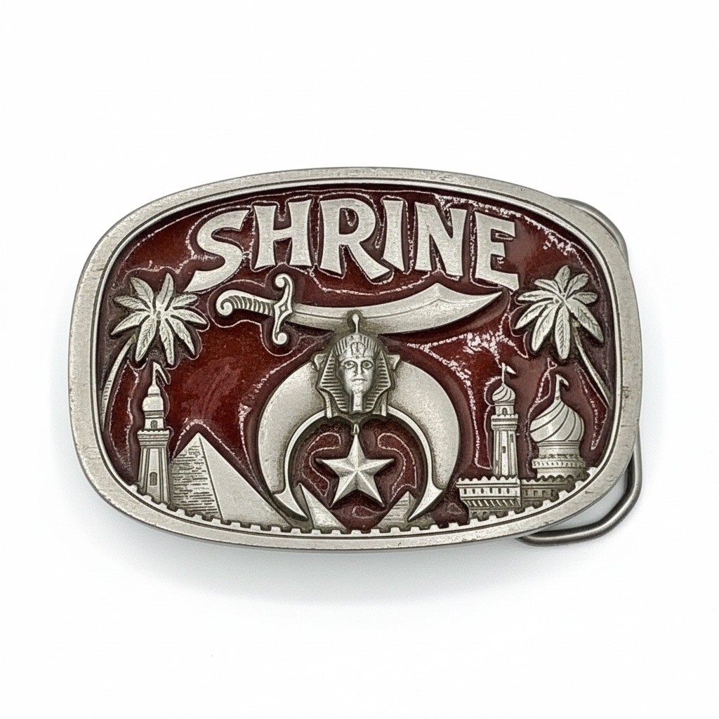 The Great American Buckle Co Shriners Belt Buckle Red Enamel Vintage 1986 1801
