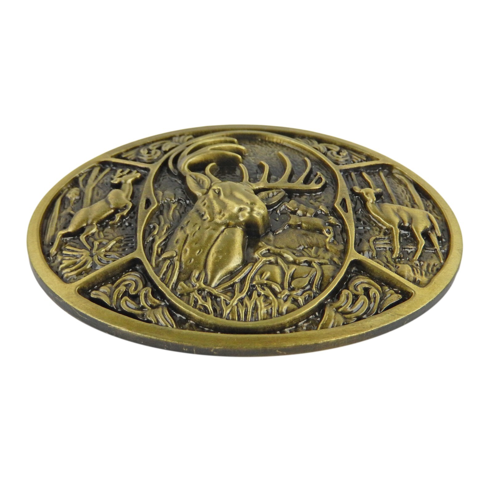 Men&rsquo;s Deer Belt Buckle Bucks Hunter Antique Bronze Tone Western Fits 1.5&Prime; Belt