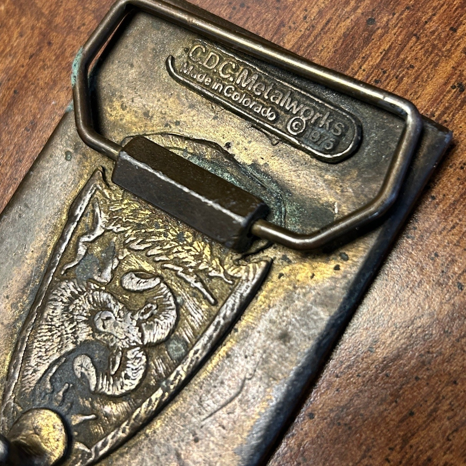 Vintage C.D.C. Metalworks Belt Buckle Bronze 1975 Vintage Geometric Ram 961